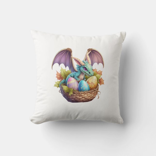 Dragon Easter Day Loves Collecting Easter Eggs Dra Throw Pillow (Front)