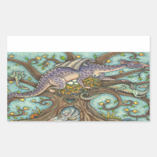 DRAGON EGGS, MEDIEVAL LAIR, FANTASY FOLK ART RECTANGULAR STICKER