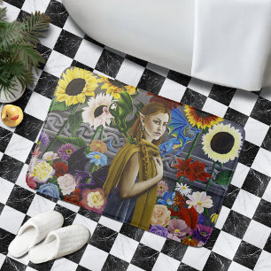 Dragon Elf Maiden Enchanted Flower Garden Fantasy Bath Mat