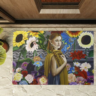 Dragon Elf Maiden Enchanted Flower Garden Fantasy Doormat