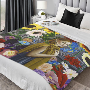 Dragon Elf Maiden Enchanted Flower Garden Fantasy Fleece Blanket