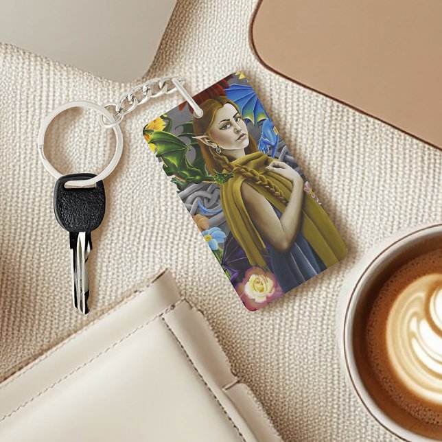 Dragon Elf Maiden Enchanted Flower Garden Fantasy Keychain (Creator Uploaded)