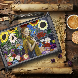 Dragon Elf Maiden Enchanted Flower Garden Fantasy Serving Tray