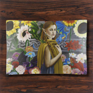 Dragon Elf Maiden Enchanted Flower Garden Fantasy Trinket Tray