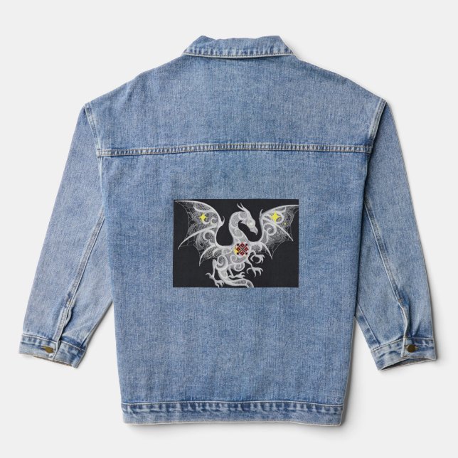 Dragon Embroidered Denim Delight: Women's Jacket (Back)