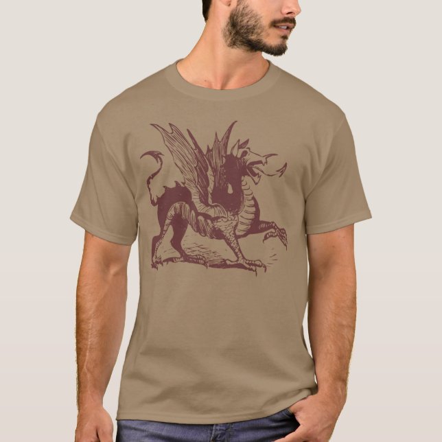 Dragon Engraving - Dark Brown T-Shirt (Front)