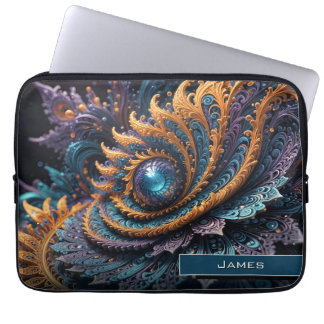 Dragon Eye Modern Abstract Geometric Fractal Name  Laptop Sleeve