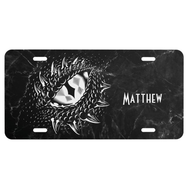 Dragon Eye On Black Marble Monogram License Plate (Front)