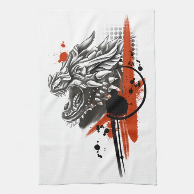 Dragon Face Trash Polka Kitchen Towel (Vertical)