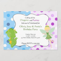 Dragon Fairy Blue Purple Birthday Invite