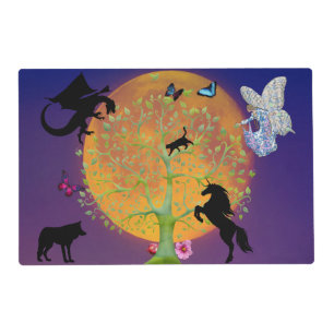Dragon Fairy Unicorn Fantasy Tree Wolf Full Moon  Placemat