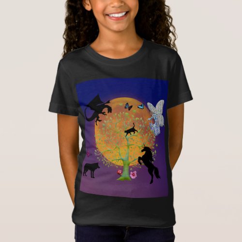 Dragon Fairy Unicorn Magical Fantasy Tree  Moon  T_Shirt