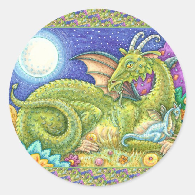 DRAGON FAMILY NEXT GENERATION, WHIMSICAL FANTASY CLASSIC ROUND STICKER (Front)