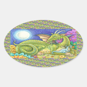 DRAGON FAMILY NEXT GENERATION, WHIMSICAL FANTASY OVAL STICKER