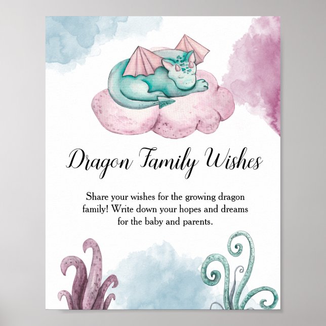 Dragon Family Wishes Dragon Baby Shower Advice Poster (Front)