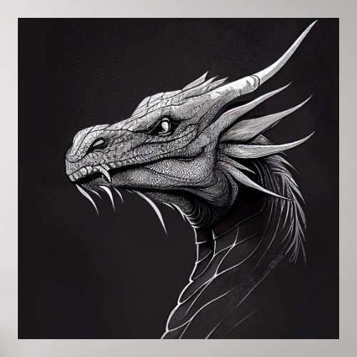 Dragon Fantasstic Wild Nature Animal Illustration  Poster