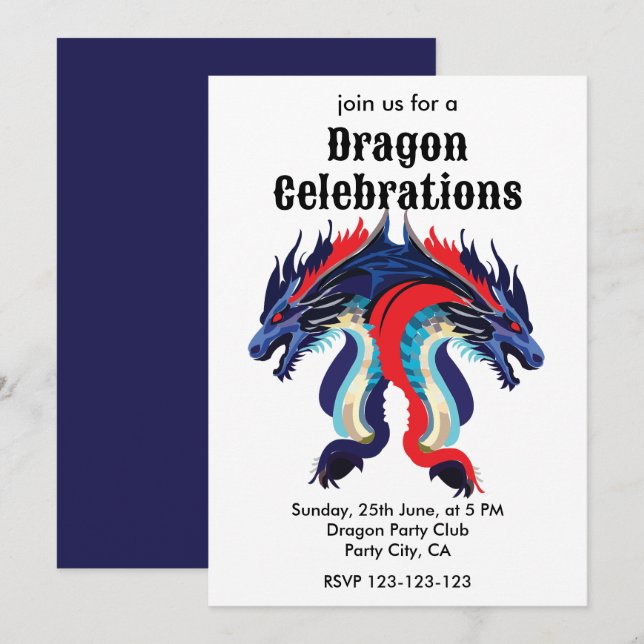 Dragon Fantasy Art Whimsical Dragon Celebrations Invitation (Front/Back)