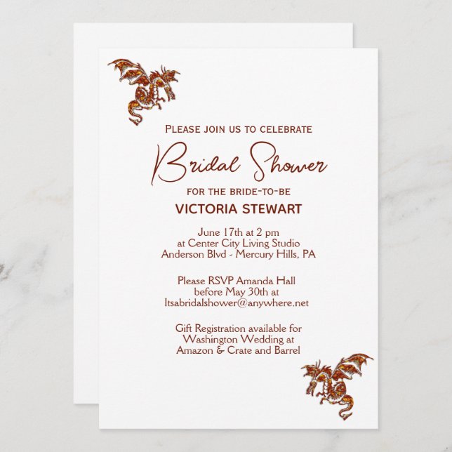  Dragon Fantasy Bridal Shower Invitation (Front/Back)