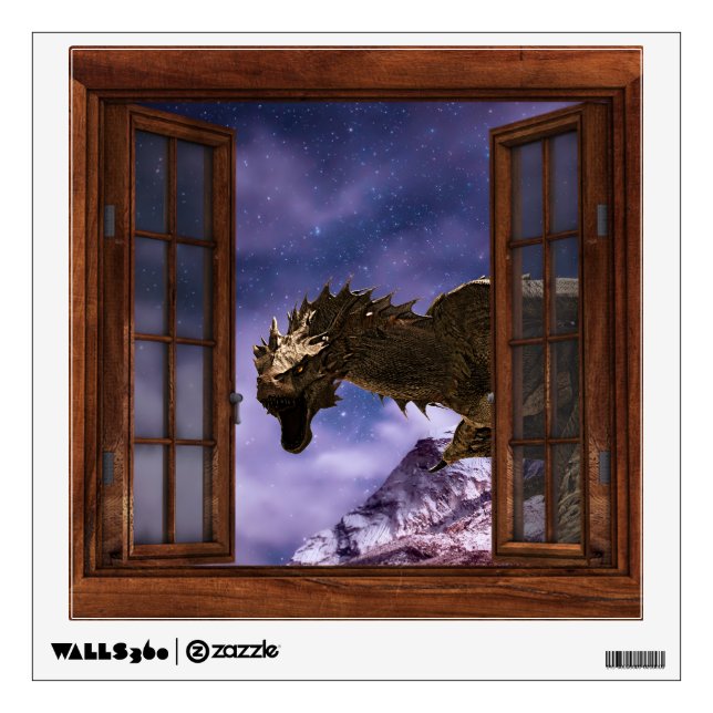 Dragon Fantasy Magic  Faux Window Wall Decal (Front)