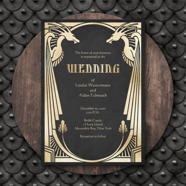 Dragon Fantasy Modern Deco Wedding Invitation (Creator Uploaded)