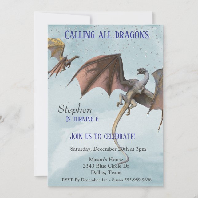 Dragon Fantasy Serpent Birthday Party Child's Invitation (Front)