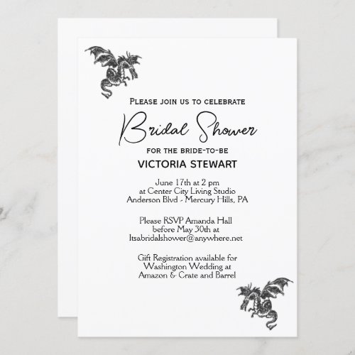  Dragon Fantasy White Bridal Shower  Invitation