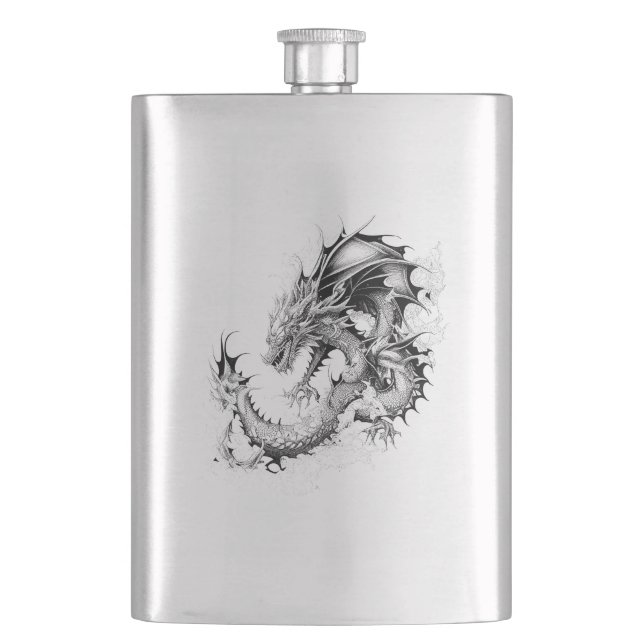 Dragon Fantasy Wild Animal Illustration Art Tattoo Flask (Front)