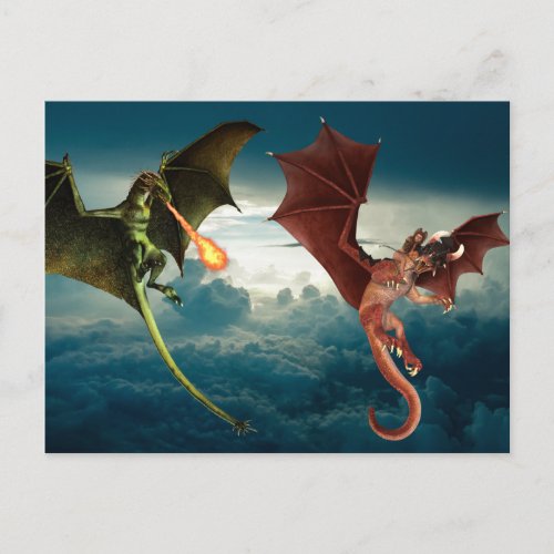 Dragon Fire Battle Fantasy Postcard