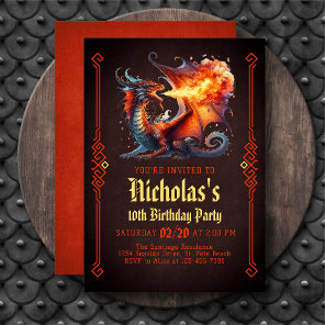 Dragon Fire Boys Fantasy Birthday Invitation