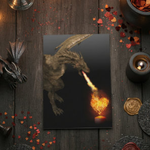 Dragon Fire Breathing Heart Love Wyvern Card