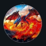 Dragon Fire Dart Board<br><div class="desc">A dragon flies through the sky reigning fire across the landscape and village.</div>