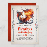 Dragon Fire Fantasy Birthday Invitation