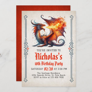 Dragon Fire Fantasy Birthday Invitation