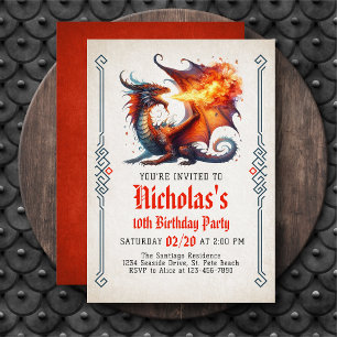 Dragon Fire Fantasy Birthday Invitation