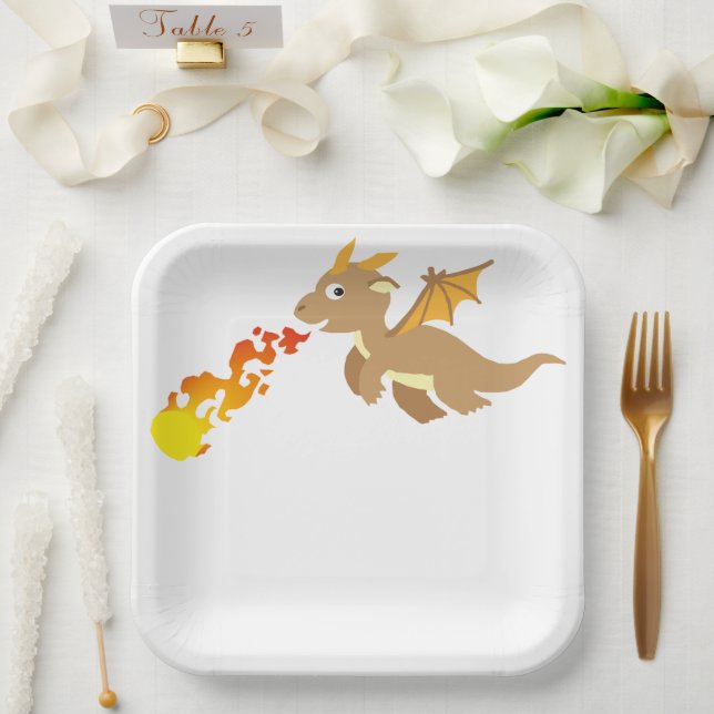 dragon fire in fairytale, happy birthday, party  paper plates (Wedding)