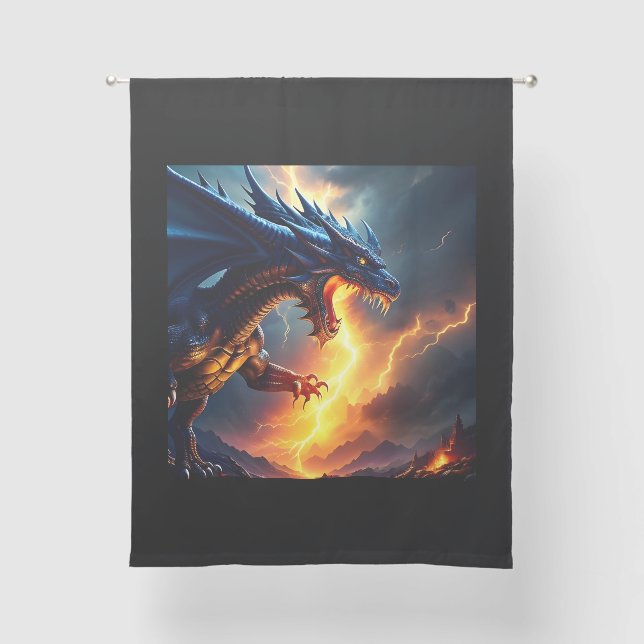 Dragon Fire Lightning Fight Two Sheer Curtains (Front)