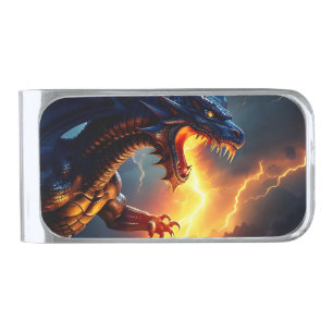 Dragon Fire Lightning Fight Two Silver Finish Money Clip