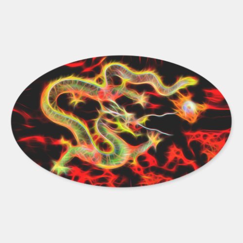 Dragon Fire on Lucky Energy Oval Sticker