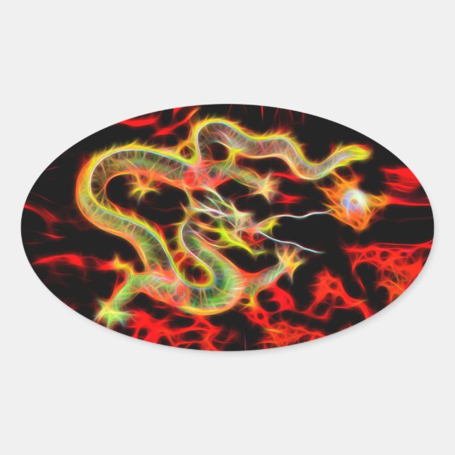 Dragon Fire on Lucky Energy Oval Sticker (Front)