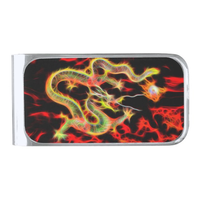 Dragon Fire on Lucky Energy Silver Finish Money Clip (Front)