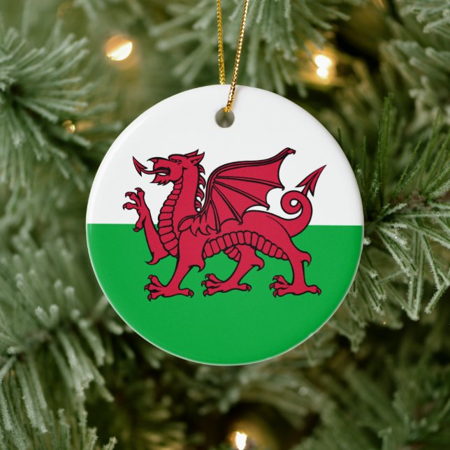 Dragon Flag of Wales, Celtic Welsh National Flag Ceramic Ornament (Tree)