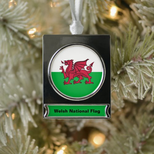 Dragon Flag of Wales Celtic Welsh National Flag Silver Plated Banner Ornament