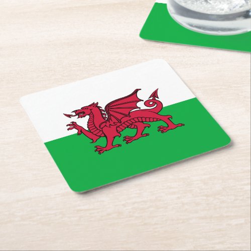 Dragon Flag of Wales Celtic Welsh National Flag Square Paper Coaster