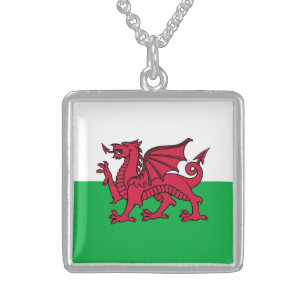 Dragon Flag of Wales, Celtic Welsh National Flag Sterling Silver Necklace