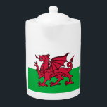 Dragon Flag of Wales, Celtic Welsh National Flag Teapot<br><div class="desc">Flag of Wales has a celtic red Dragon ageinst a white and green background. This old flag was officially recognised as the Welsh national flag in 1959, as part of the United Kingdom. This work created by the United Kingdom Government is in the public domain. This file is from the...</div>