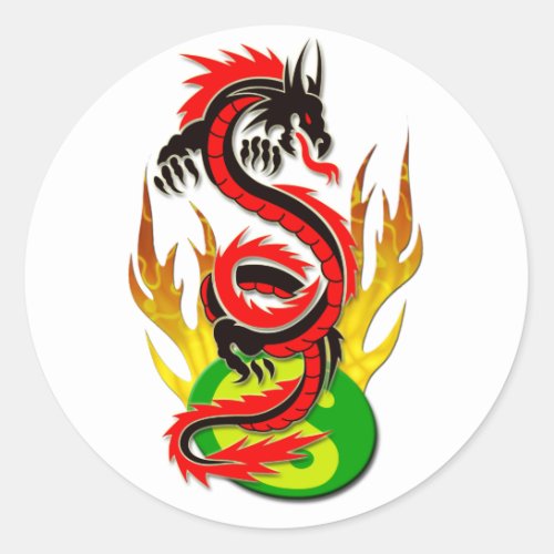 Dragon Flame Yin Yang Classic Round Sticker