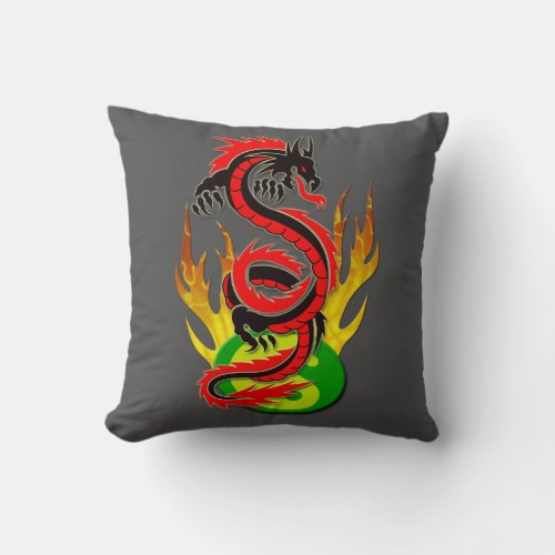 Dragon Flame Yin Yang Throw Pillow