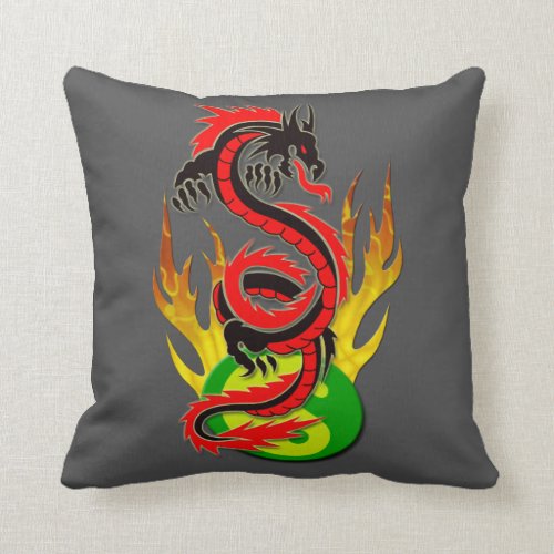 Dragon Flame Yin Yang Throw Pillow
