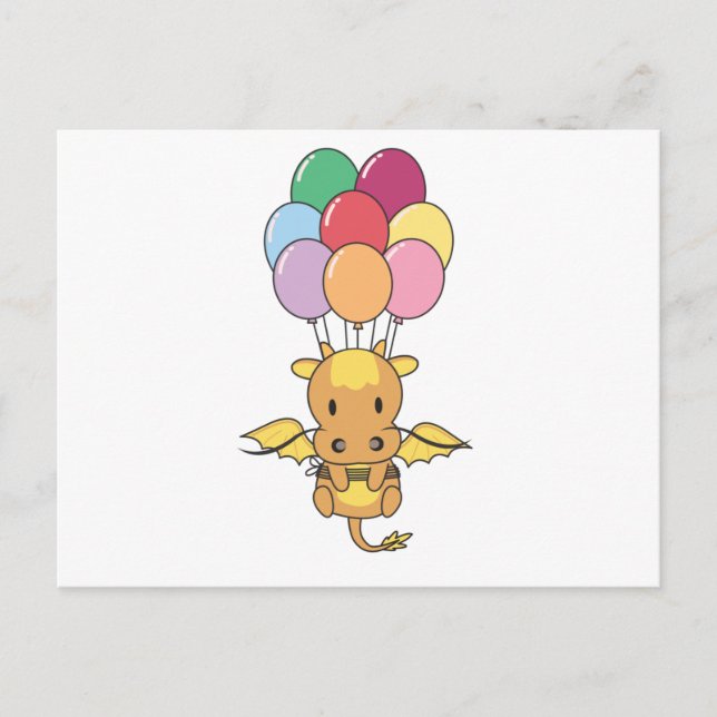 Dragon Flies Up With Colorful Balloons Postcard (Front)