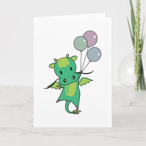 Dragon Flies With Balloons Cute Fantasy Dragon Card